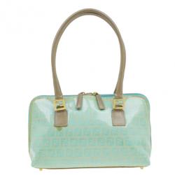 Pre Owned Fendi Light Blue Zucca Vinyl Bag