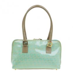 Pre Owned Fendi Light Blue Zucca Vinyl Bag