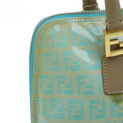 Pre Owned Fendi Light Blue Zucca Vinyl Bag