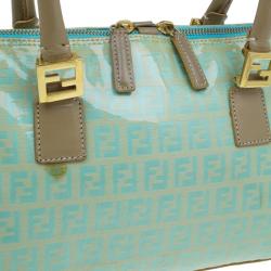 Pre Owned Fendi Light Blue Zucca Vinyl Bag