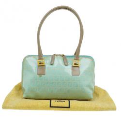 Pre Owned Fendi Light Blue Zucca Vinyl Bag