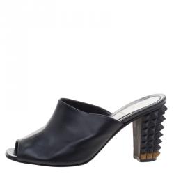 Pre Owned Fendi Black Leather Spike Heel Mules Size 37.5