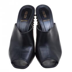 Pre Owned Fendi Black Leather Spike Heel Mules Size 37.5