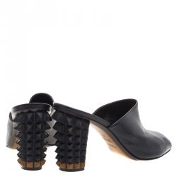 Pre Owned Fendi Black Leather Spike Heel Mules Size 37.5
