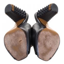 Pre Owned Fendi Black Leather Spike Heel Mules Size 37.5