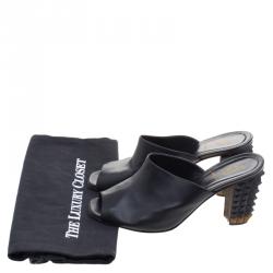Pre Owned Fendi Black Leather Spike Heel Mules Size 37.5
