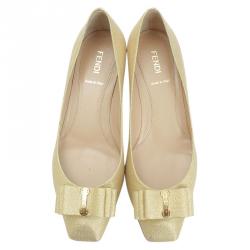  Fendi Gold Lamé Bow Pumps Size 37