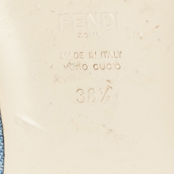 Pre Owned Fendi Blue/Brown Denim and Leather Signature Flat Slides Size 38.5