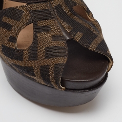 Pre Owned Fendi Tobacco Zucca Canvas and Leather Liberty Platform Sandals Size 37.5