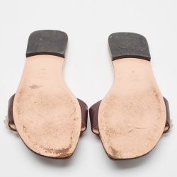 Pre Owned Fendi Burgundy Leather Flowerland Flat Slides Size 42