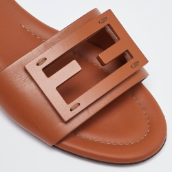 Fendi Brown Leather Flat Slides Size 37