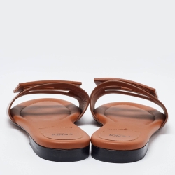 Fendi Brown Leather Flat Slides Size 37