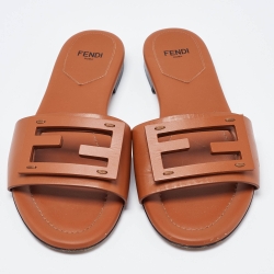 Fendi Brown Leather Flat Slides Size 37