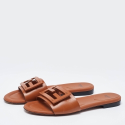 Fendi Brown Leather Flat Slides Size 37