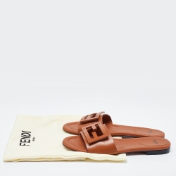 Fendi Brown Leather Flat Slides Size 37
