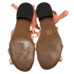 مملوكة مسبقًا Fendi Cream Leather Lily Ankle Wrap Sandals Size 38.5