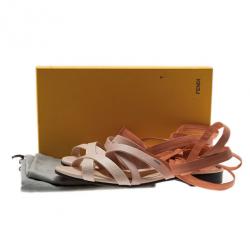 مملوكة مسبقًا Fendi Cream Leather Lily Ankle Wrap Sandals Size 38.5