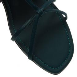 Pre Owned Fendi Blue Leather Fur Trim Bug Sandals Size 41