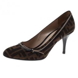 Pre Owned Fendi Zucca Canvas and Leather Pumps Size 38
