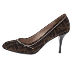 Pre Owned Fendi Zucca Canvas and Leather Pumps Size 38