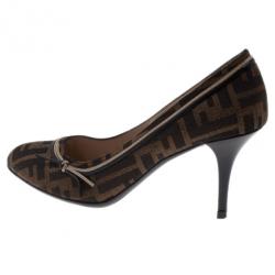 Pre Owned Fendi Zucca Canvas and Leather Pumps Size 38