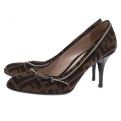 Pre Owned Fendi Zucca Canvas and Leather Pumps Size 38