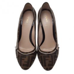 Pre Owned Fendi Zucca Canvas and Leather Pumps Size 38
