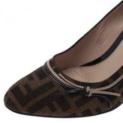 Pre Owned Fendi Zucca Canvas and Leather Pumps Size 38