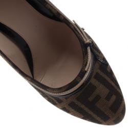 Pre Owned Fendi Zucca Canvas and Leather Pumps Size 38