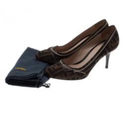 Pre Owned Fendi Zucca Canvas and Leather Pumps Size 38