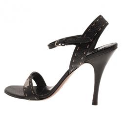 مملوكة مسبقًا Fendi Black Leather Ankle Strap Sandals Size 38