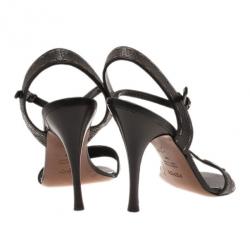مملوكة مسبقًا Fendi Black Leather Ankle Strap Sandals Size 38