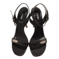 مملوكة مسبقًا Fendi Black Leather Ankle Strap Sandals Size 38