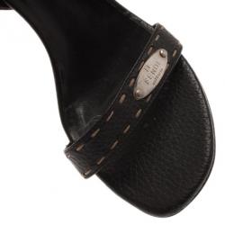 مملوكة مسبقًا Fendi Black Leather Ankle Strap Sandals Size 38