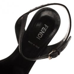مملوكة مسبقًا Fendi Black Leather Ankle Strap Sandals Size 38