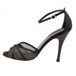 مملوكة مسبقًا Fendi Black Studded Satin Ankle Strap Sandals Size 38