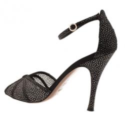 مملوكة مسبقًا Fendi Black Studded Satin Ankle Strap Sandals Size 38