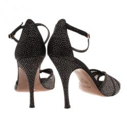 مملوكة مسبقًا Fendi Black Studded Satin Ankle Strap Sandals Size 38
