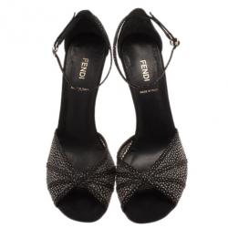 مملوكة مسبقًا Fendi Black Studded Satin Ankle Strap Sandals Size 38