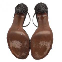 مملوكة مسبقًا Fendi Black Studded Satin Ankle Strap Sandals Size 38