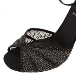 مملوكة مسبقًا Fendi Black Studded Satin Ankle Strap Sandals Size 38