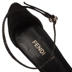 مملوكة مسبقًا Fendi Black Studded Satin Ankle Strap Sandals Size 38