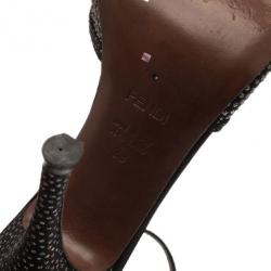 مملوكة مسبقًا Fendi Black Studded Satin Ankle Strap Sandals Size 38