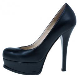 مملوكة مسبقًا Fendi Black Leather Fendista Platform Pumps Size 38