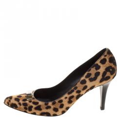 Pre Owned Fendi Leopard Print Calf Hair Pointed Toe Pumps Size 40