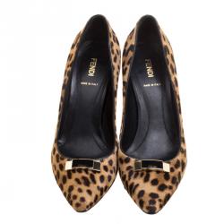 Pre Owned Fendi Leopard Print Calf Hair Pointed Toe Pumps Size 40