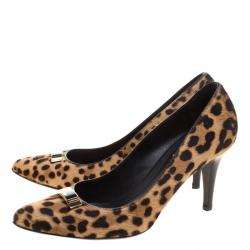 Pre Owned Fendi Leopard Print Calf Hair Pointed Toe Pumps Size 40