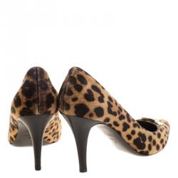 Pre Owned Fendi Leopard Print Calf Hair Pointed Toe Pumps Size 40