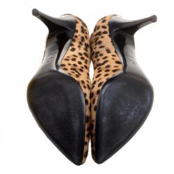 Pre Owned Fendi Leopard Print Calf Hair Pointed Toe Pumps Size 40
