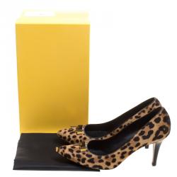 Pre Owned Fendi Leopard Print Calf Hair Pointed Toe Pumps Size 40
